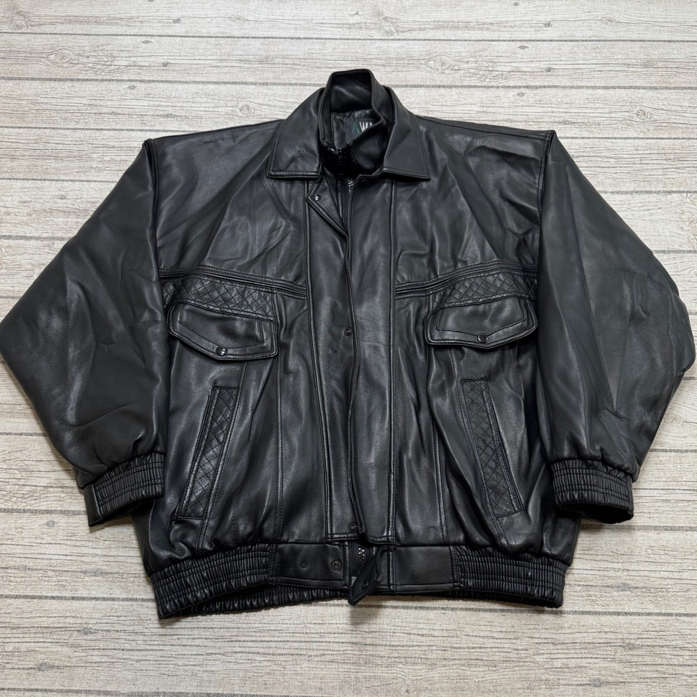 AWL Clothing Leather Jacket Men's Large Black Faux Quilted Streetwear Moto Biker